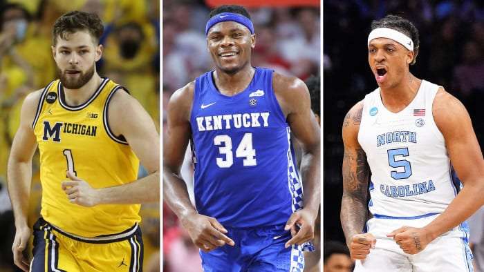Hunter Dickinson, Oscar Tshiebwe and Armando Bacot each in action